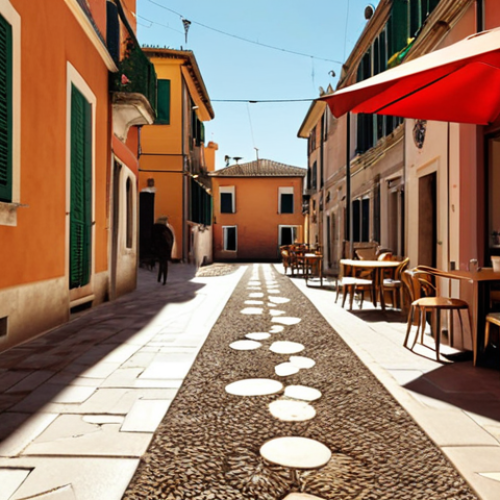 **Prompt:** A stylized brain with shadow figures representing cognitive biases obscuring clear decision-making pathways. In the foreground, a brightly lit path symbolizes awareness and critical thinking. Italian setting, perhaps with a subtle cafe scene.
