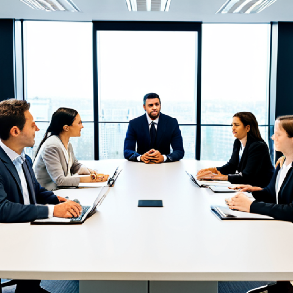 A diverse group of professionals, including men and women, engaged in a collaborative discussion around a modern conference table. All subjects are fully clothed in professional, modest business attire, including tailored suits and smart blouses. The setting is a bright, contemporary meeting room with large windows, fostering an open and communicative atmosphere. Subtle visual cues of active listening are present, such as focused gazes, open body language, and one person gesturing gently while another nods in understanding. This image should convey connection and genuine dialogue. safe for work, appropriate content, fully clothed, professional dress, family-friendly, perfect anatomy, correct proportions, natural pose, well-formed hands, proper finger count, natural body proportions, professional photography, high resolution, soft studio lighting, crisp details.